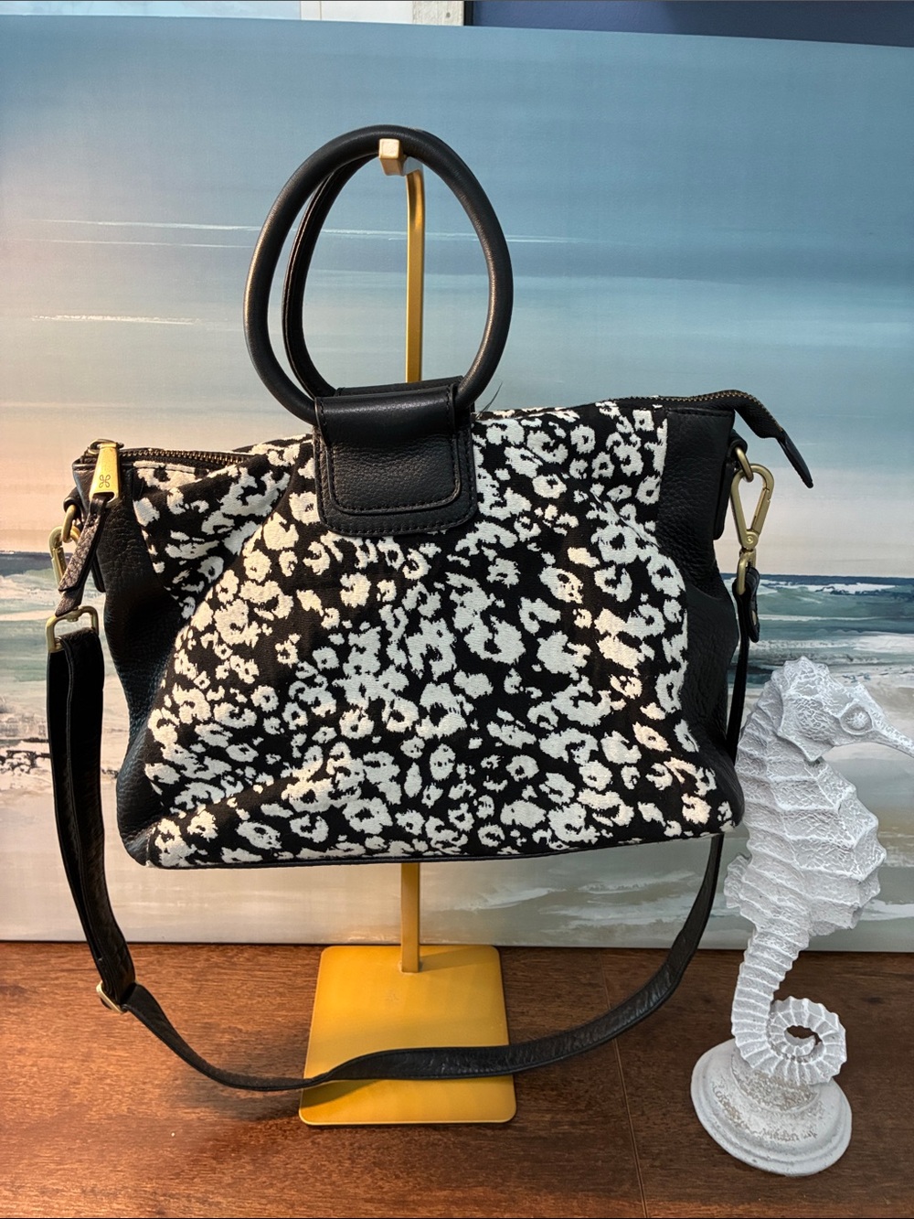 HOBO Black & White Leopard Print Tote Bag with Shoulder Strap